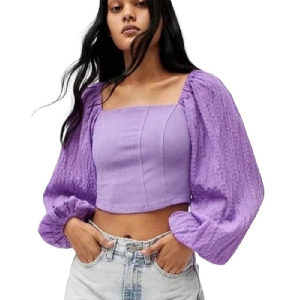 Urban Outfitters Claudia bright purple cottagecore longsleeve‎ crop top size M
